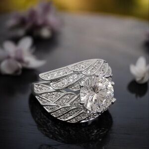 Bella Luce White Cubic Zirconia 925 Sterling Silver Rhodium Angel Wing Ring 8